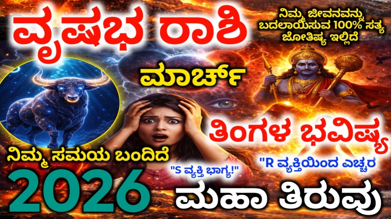 ವೃಷಭ ರಾಶಿ : ಮಾರ್ಚ್ ತಿಂಗಳ ಮಹಾ ಭವಿಷ್ಯ6 ವಿಪತ್ತುಗಳು, ಸುವರ್ಣ ಅವಕಾಶ! |Vrushaba rashi march 2026 bhavishya