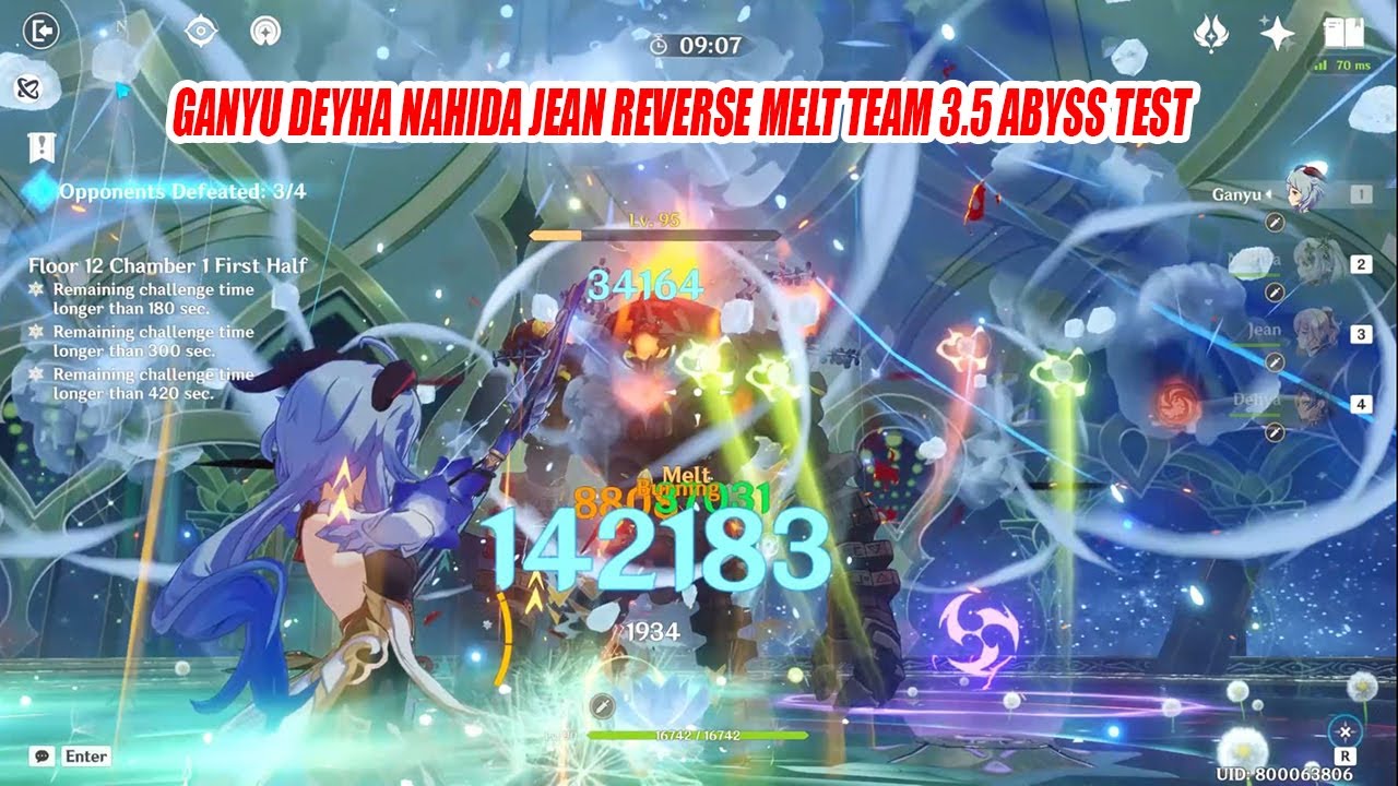 Ganyu Dehya Nahida Jean Reverse Melt Team - 3.5 Abyss Quick Test