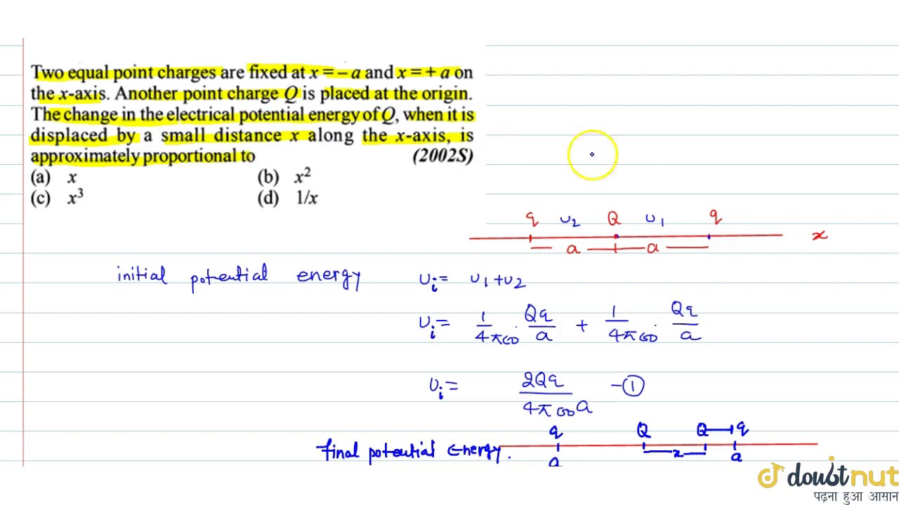 Two Equal Point Charges Are Fixed At X A And X A On The X Axis Another Point Charge Q Is Youtube