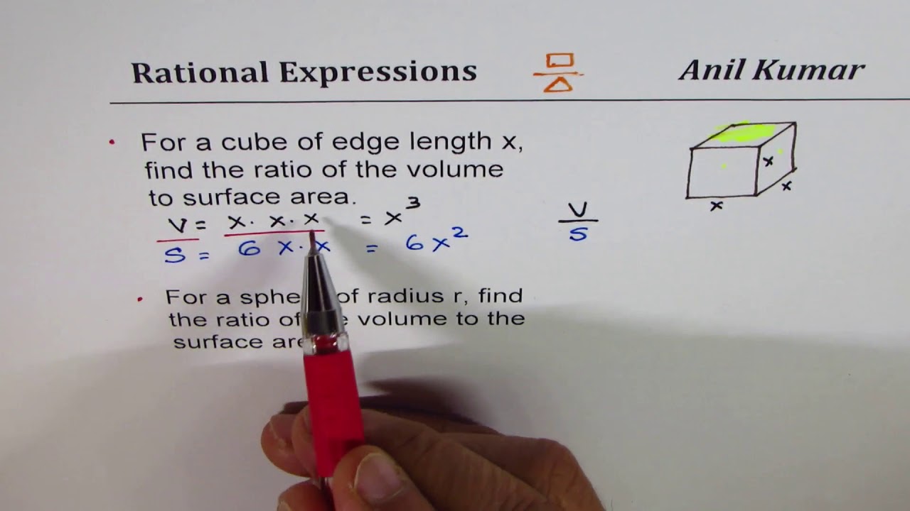 Expression Volume Rational Expressions for ratio of Volume to Surface Area - YouTube