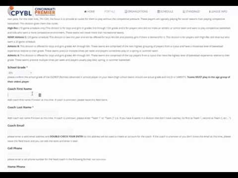 CPYBL Team Registration Tutorial