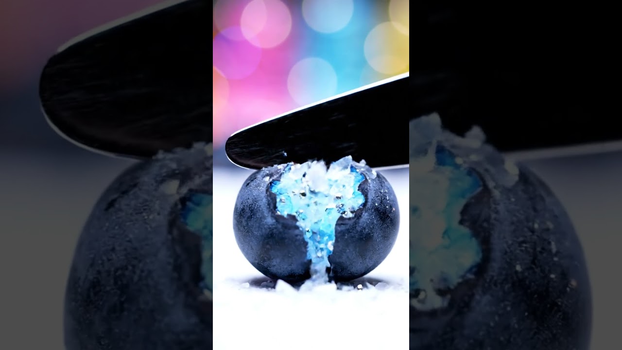 Satisfying Glass Cutting BlueberryASMR 🔪💎 
