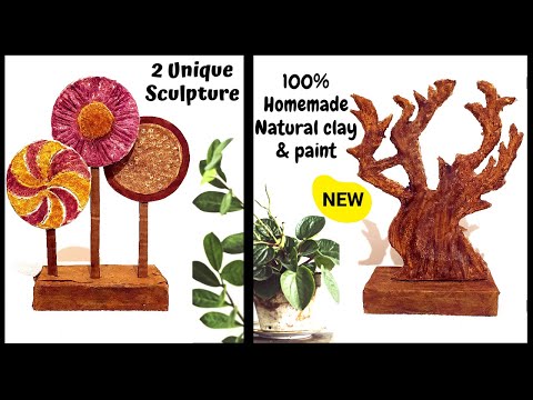 2 Unique Sculpture / DIY Natural Acrylic paint / Homemade / DIY Air dry clay / Recycle