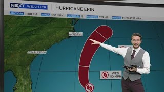 Hurricane Erin remained a Category 2 storm on Tuesday night