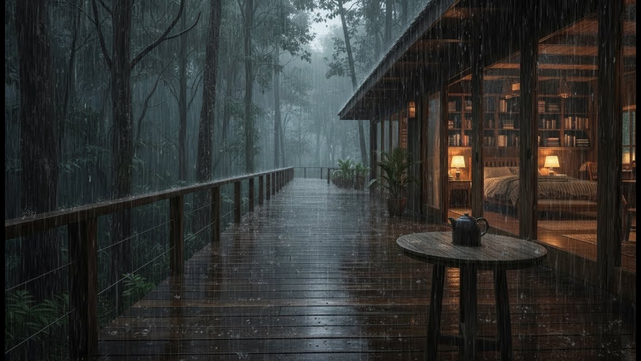 Cozy Cabin Bedroom at Deep Forest 🌧️ Night Rain Sounds to Rest, Sleep ...