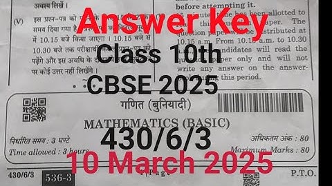 Mathematics , Paper Code 430/6/3 ,Set 3 Class 10th , Detailed Answer Key, CBSE 2025, 10 March 2025
