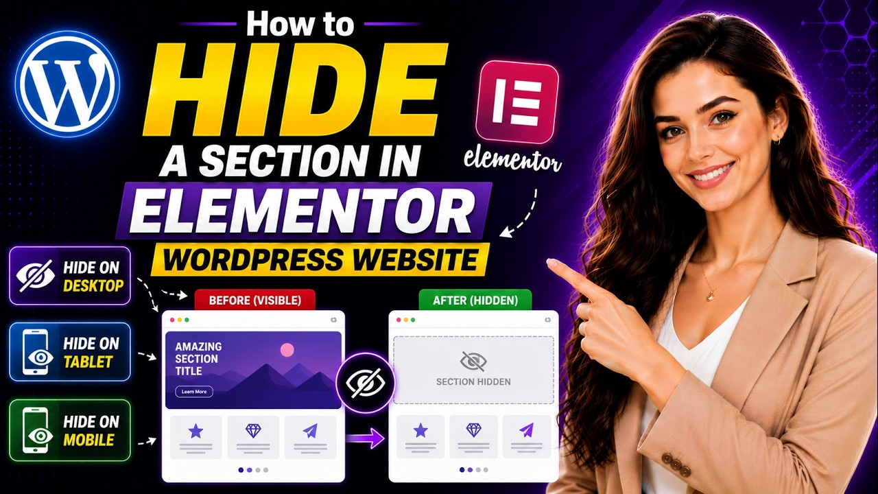 How to hide a section in elementor wordpress website - YouTube