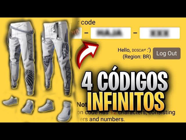 CORRE! GERADOR DE CODIGUIN RARO😱! CONSEGUIR CODIGUIN DA CALÇA ANGELICAL  VERMELHA GRATÍS FREE FIRE FF 