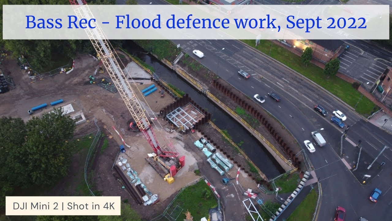 Bass' Recreation Ground Derby by drone - Flood alleviation scheme. Sept 2022 | 4K