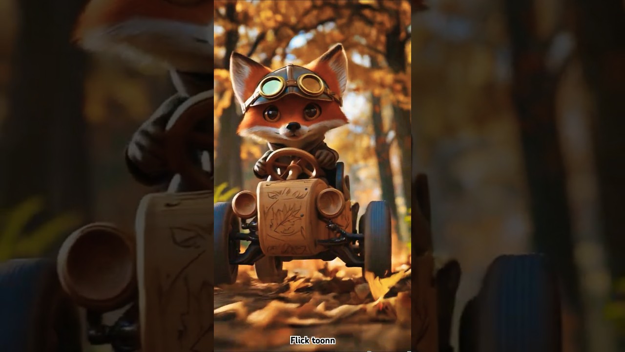 Red cat Races a Wooden Car Through Autumn Forest 🍂 | Cinematic Animal Short in 4K | Cat videos