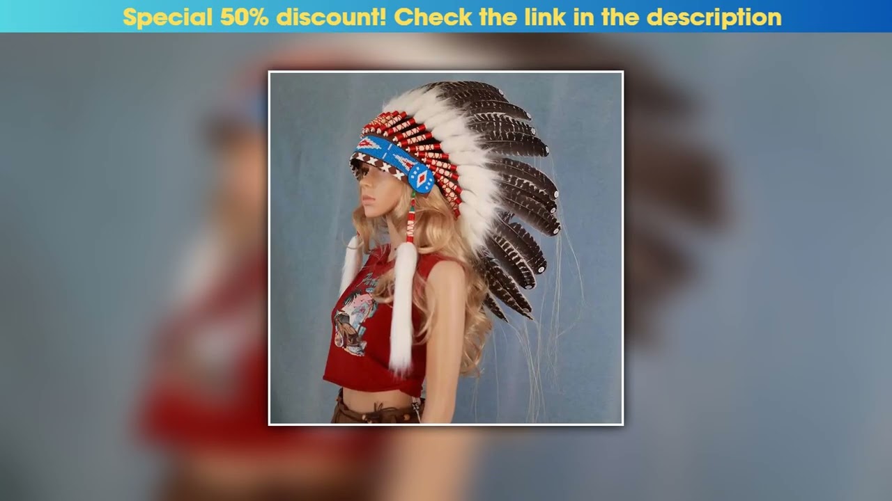 Get New Indian Feather headdress  wild chief headwear hat Stage Performance Prop  Savage Headpiece•