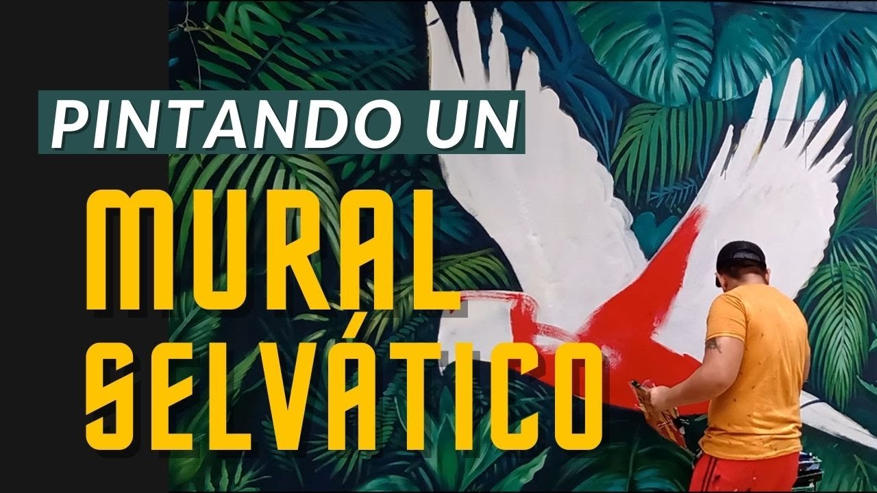 Картина с ара и джунглями. Роспись в баре.