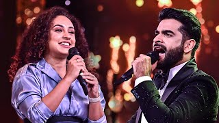 Pearle Maaney and Adil Ibrahim making fun of each other at South Indian Movie Awards