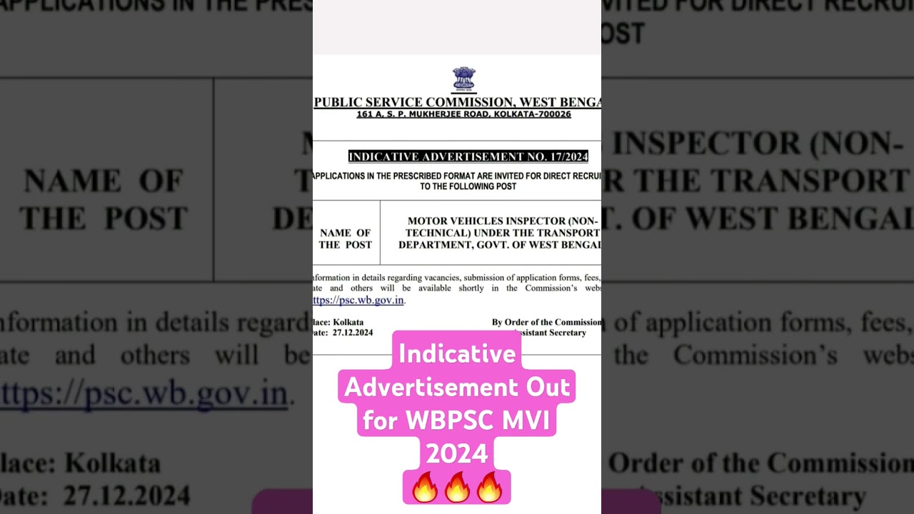Indicative Advertisement Out  for WBPSC MVI 2024🔥🔥🔥|| 