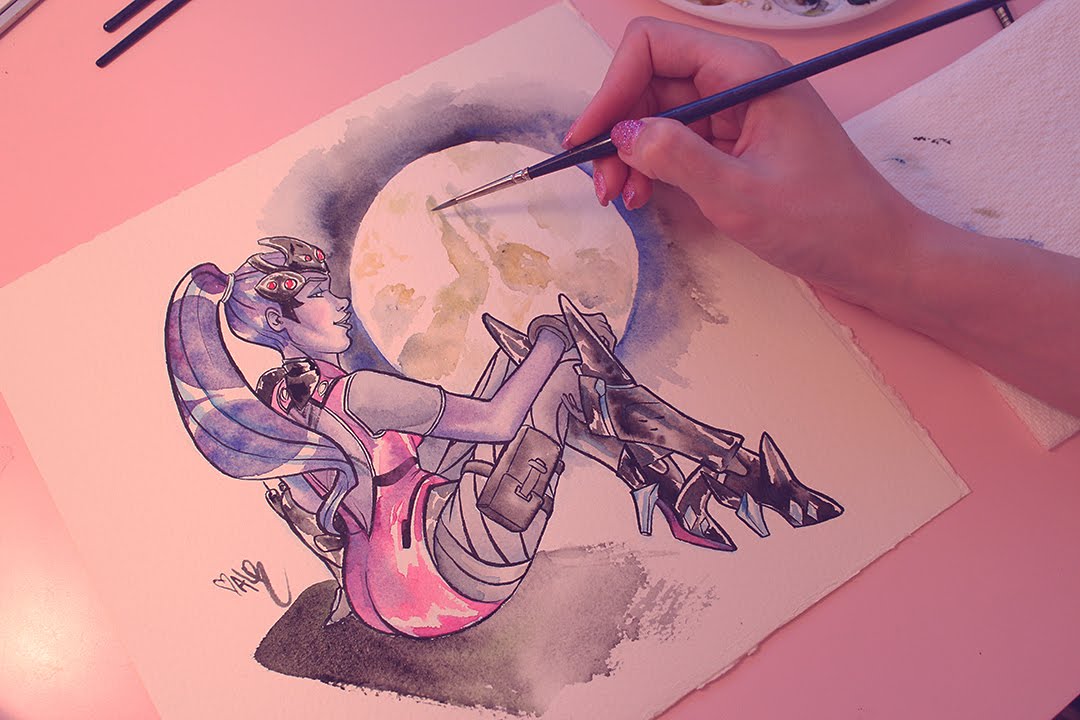 Painting Widowmaker with Watercolours (ASMR whispering/painting sounds)