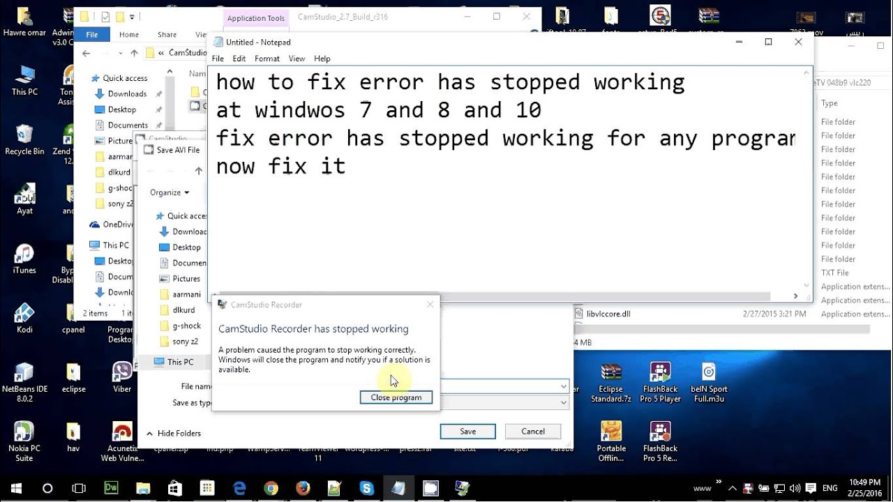 program has stopped working windows 10