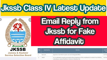 Jkssb Class IV update | Email reply from Jkssb for Fake Affidavit | Graduates Concern