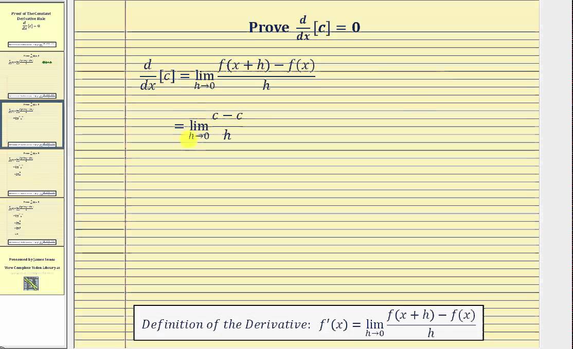 Prove The Derivative Of A Constant D Dx C Youtube