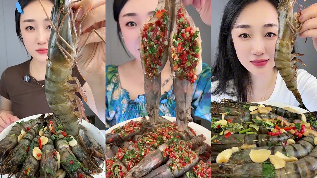 【Yummy】Black tiger shrimp+stuffed shrimp🦐🧄🍋🌶#mukbang#asmr#Seafood