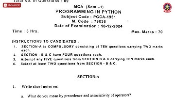 MCA 1ST SEM PROGRAMMING IN PYTHON DEC 2024 | PTU