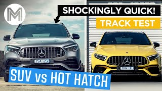 AMG A45 S vs GLA 45: drag strip and track test! | MOTOR