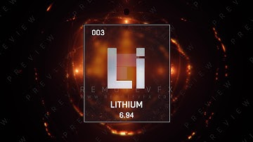 Lithium as Element 3 of the Periodic Table 3D animation on orange background. English language