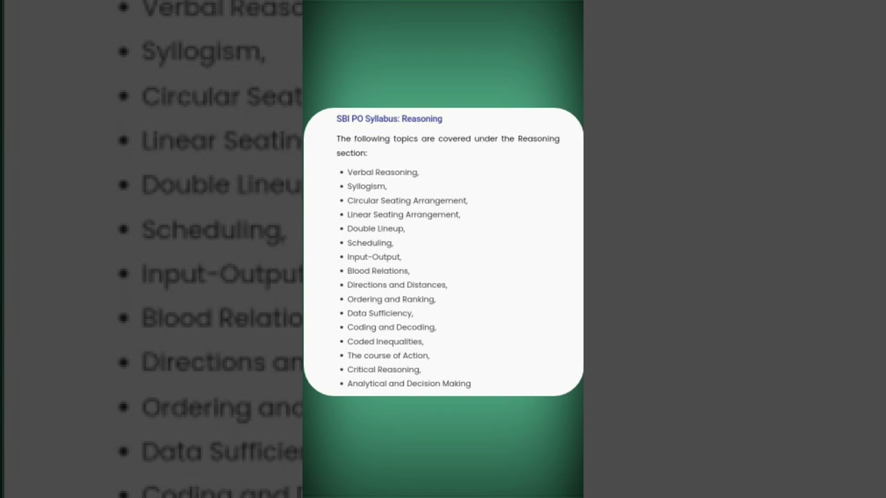 SBI PO SYLLABUS REASONING || SBI PO REASONING 