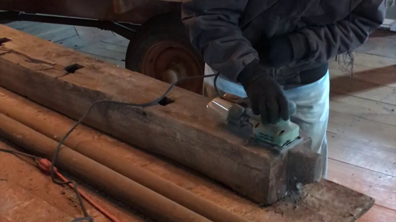 Sanding Reclaimed Barn Beams - 1917 Douglas Fir Barn