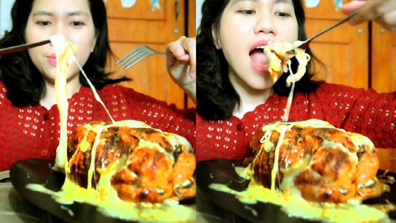 [mukbang] Grilled chicken + Mozzarella Cheese / poni (tukangmakan ...