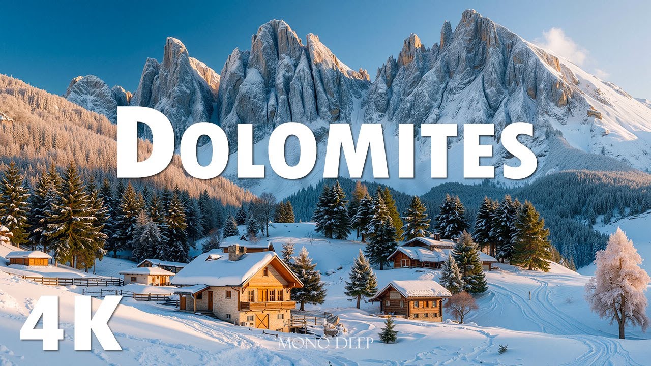 Dolomites Winter 4K ❄ Snowy Peaks, Alpine Villages & Majestic Winter Landscapes | Mono Deep