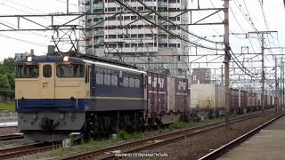 JR貨物　EF65 2101号機が牽引する75ﾚ貨物列車を吹田駅で撮影（R1.7.23)