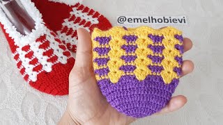 Çeyizlik Tığ İşi Kolay İki Renkli Desenli Patik Yapımı / Two Colors Very Easy Crocheting Slippers