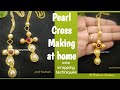 Christmas jewellery tutorial | Pearl cross Necklace making with wire wrapping techniques | Hindi