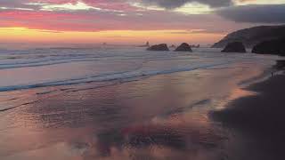 Cannon Beach - Burning Skies Sunset - 4k