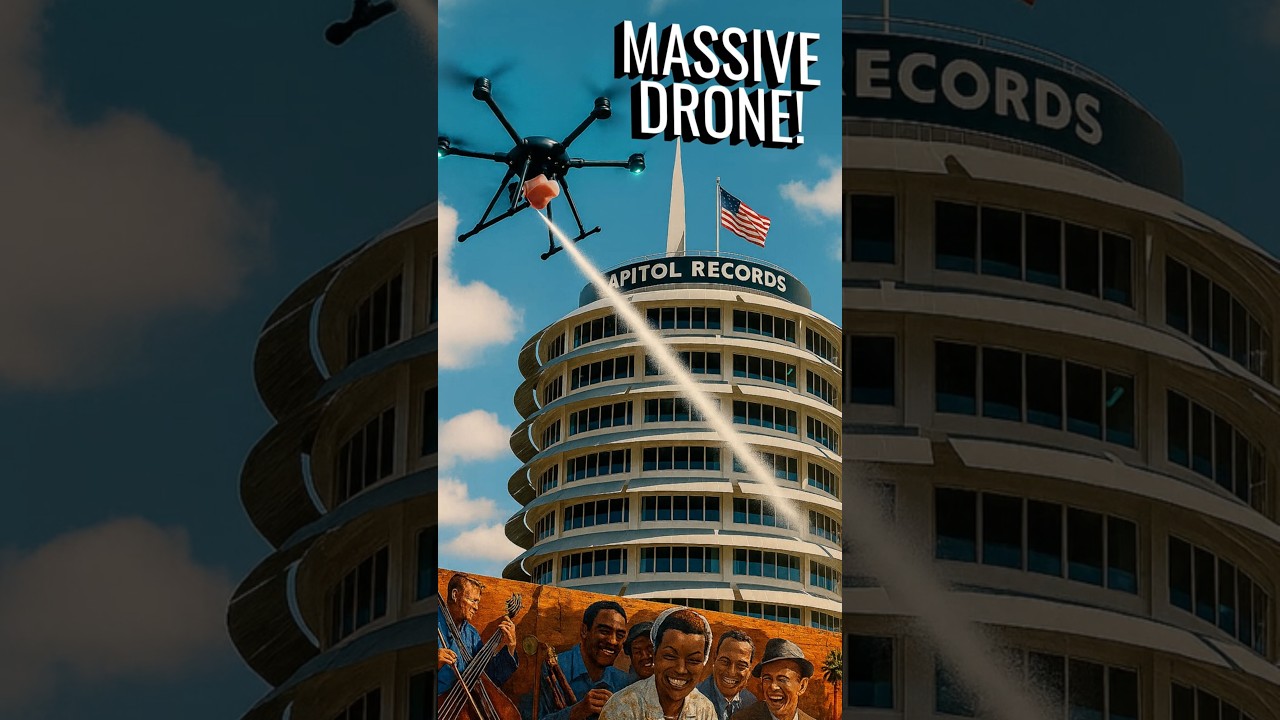 Massive Drone Washing Windows at the Capitol Records Building 🤯 | Hollywood Street Scenes