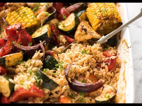 One Pan Oven Baked Vegetables and Rice