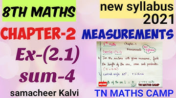 8th TN Maths EX-(2.1)sum-4, chapter-2(MEASUREMENTS)new syllabus book 2021|samacheer Kalvi 8th Maths