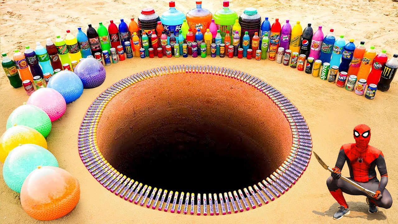 Big Balloons from Toothpaste Eruption with Big Coca Cola & 7up, Fanta, Mtn Dew vs Mentos Underground