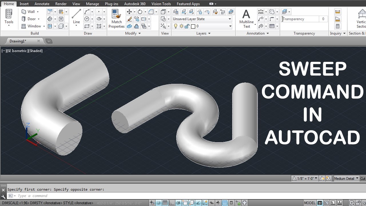 Sweep Command in AutoCAD 3D - YouTube