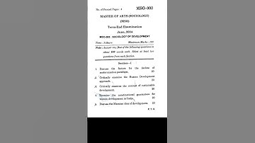 IGNOU MSO 003 Question Paper | June 2024 Exam #ignousociology #mso003 #ignouexam