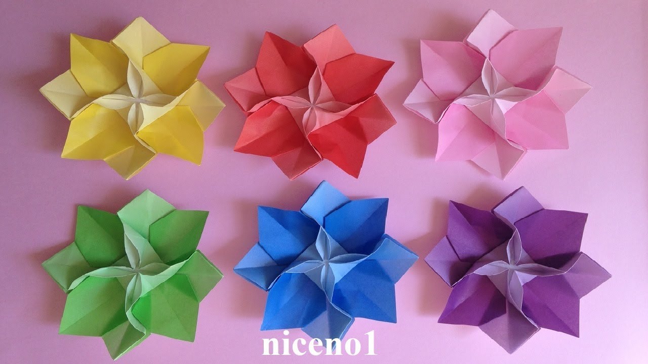 折り紙 花 １枚の折り方2 Origami Flower Tutorial Niceno1 Youtube 折り紙 花 折り紙 花 折り方 折り紙 立体 折り方