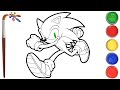 Sonic The Hedgehog. Coloring and drawing for kids. draw with a brush - Еж Соник, Раскраски для детей