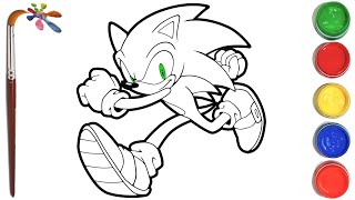 Sonic The Hedgehog. Coloring and drawing for kids. draw with a brush - Еж Соник, Раскраски для детей