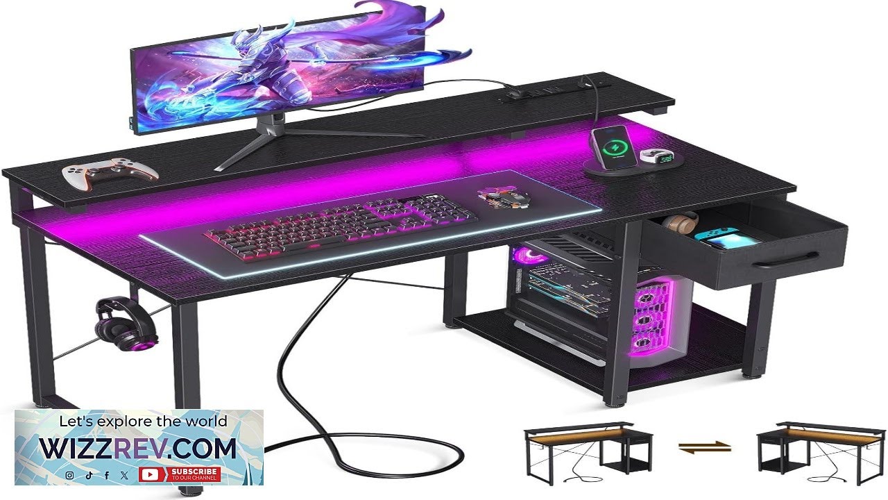 AODK Gaming Desk with LED Lights & Power Outlet 40 Inch Computer Review ...
