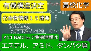 構造決定　まとめ　ケン化　水酸化ナトリウム水溶液　溶解　エステル　アミド　タンパク質　構造決定化合物情報14　有機化学　高校化学　エンジョイケミストリー　141274