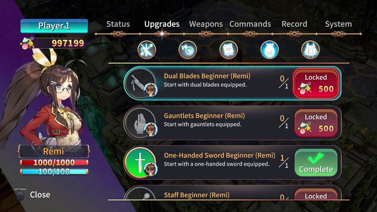 RemiLore Weapons Trophy unlock start the Game with this options