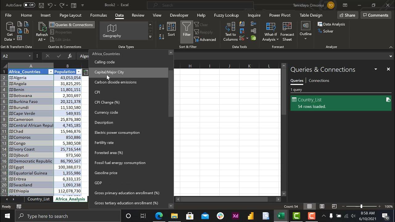 Custom List and Geography Data Type in Excel Temidayo Omoniyi YouTube