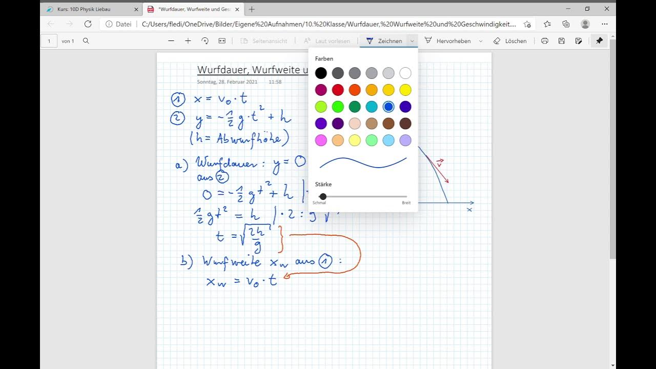 Waagrechter Wurf Wurfdauer, Wurfweite und Geschwindigkeit YouTube