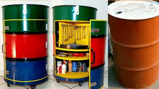 : How to make tool storage in drum| build a mobile tool storage|tool storage box.