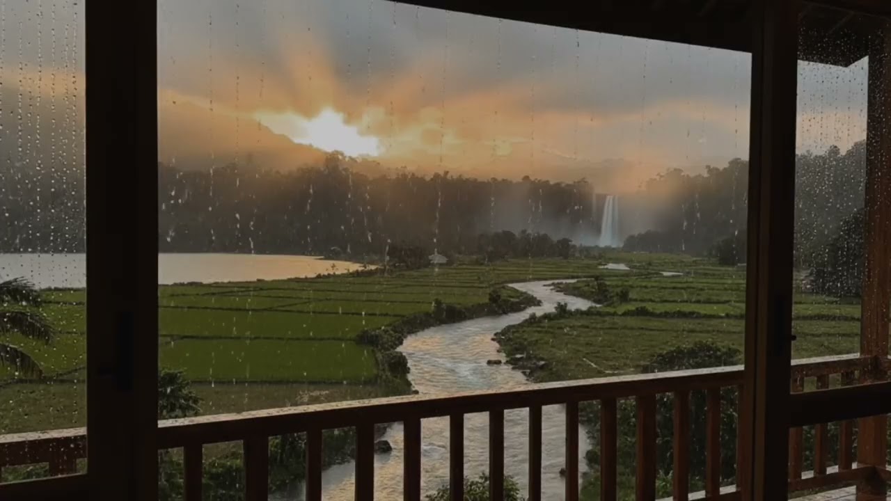 Rain Sound on Villa Roof at Sunset ㅣ Peaceful Countryside Rain for Sleep, Relaxation & Meditation